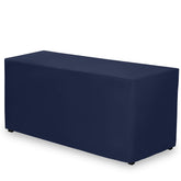 Gee Di Moda fitted navy tablecloth 72x30 on a 6-foot table for a polished setup.