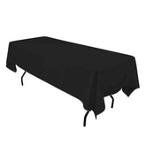 Gee Di Moda rectangle tablecloth 60x126 inch in black with drape and close-up fabric texture.