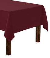 Gee Di Moda burgundy rectangle tablecloth 60x126 on 8-foot table with elegant drop