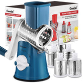 Geedel rotary cheese grater with base suction secures stability for easy grating.