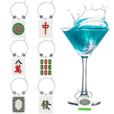 Geelin Mahjong wine charms with classic tiles enhance party drink labeling.