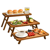 GEHE 3-tier wooden stand with folded legs offers quick, elegant display setup.