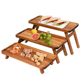 GEHE 3-tier acacia wood tray ready for elegant dessert display
