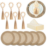 Gejoy round burlap placemats showcase rustic texture and heat protection for tabletop dining.