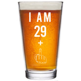 Gelid 29-1 middle finger pint glass with bold imprint, ideal for 30th birthday celebrations.
