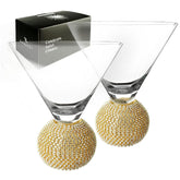 GEMEZZI Gemello stemless martini glasses with gold base offer elegant toasts.