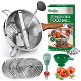Gemfino stainless steel food mill with 3 discs for versatile texture control in sauces
