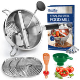 Gemfino stainless steel food mill assembly for easy grinding and cleaning.