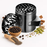 Generic 4-Piece Spice Grinder top view highlights compact, durable aluminum for travel