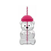 Generic Glass Bear Cup with lid and straw, pink, perfect for hot or cold drinks.