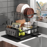 Generic Large Dish Drying Rack top shelf supports cups for quick air-drying and counters stay tidy.