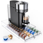 Genew coffee pods holder acrylic drawer front view showing easy access and organized storage.