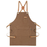 Genixart chef apron brown front view with accessible pockets for tools.