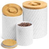 Gennua Kitchen ceramic canister set on countertop with airtight lids for dry goods