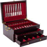 GENRICE wooden silverware chest with sturdy handle for easy lifting