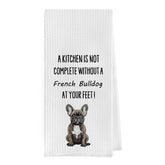 Geqtt French Bulldog dish towel hero image showing absorbent waffle weave and playful design