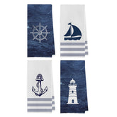Geqtt Nautical Hand Towel navy blue close-up showing absorbent waffle weave microfiber