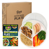 GetTheFad portion-control plate set of 2 on table supports balanced meals