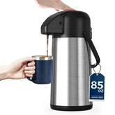 Gezoss 85oz airpot coffee carafe with pump top for easy dispensing.