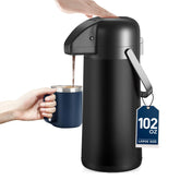 Gezoss coffee carafe with pump offers easy, mess-free serving at gatherings.