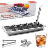 GHAHILI stainless steel ice cube tray with lever release for quick pop-out cubes.