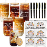 GiftPioneer 6set glass cups with lids and straws, ideal for beverages at work celebrations.