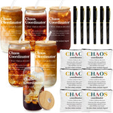 GiftPioneer six-set glass cups 16oz with lids, ideal for office cheers and beverage service.