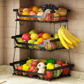 GILLAS 3-Tier Countertop Fruit Basket full view showing ample storage for fruits and vegetables.