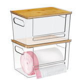 Ginnerella trash bag dispenser with acrylic body for clear visibility and easy access.