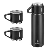GIOGD stainless steel thermo bottle in black, front view, ideal for all-day temperature control