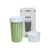 GIROFLIER Millie 12oz ceramic travel mug with lid for spill-free on-the-go coffee.