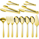 Gisly Gold large serving spoons offer premium stainless steel for elegant buffet service.