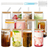 GIVAMEIHF drinking glass with bamboo lid and straw for refreshed iced beverages