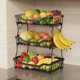 Giwil 3-tier countertop fruit basket keeps apples, oranges, and bananas neatly organized.