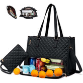 Gkfhv 2-in-1 tote lunch bag combo front view shows organized interior for daily commuting.