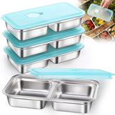 Gksuu 4-pack stainless steel snack containers with lids for organized lunches.