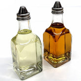 Glass Oil and Vinegar Dispenser Set with square bottles shows clear contents
