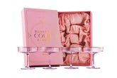GLASSIQUE CADEAU vintage blush pink coupe glasses with gold rims, ideal for champagne celebrations.