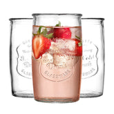 Glaver's vintage Italian-style glasses with embossed logo for elegant serving.