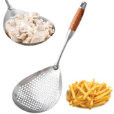 GLENDAVENY skimmer slotted spoon front view with 5.8-inch basket for quick draining