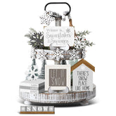 GlikCeil winter tiered tray snowflakes wood—cozy farmhouse charm on shelves