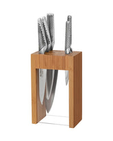 Global Osaka 6-piece knife block set on counter showcasing premium steel and balanced handling.