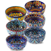 Glowworm bowls set6 bohemian-pattern close-up with vibrant colors for stylish dining