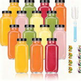 Glxgow 15-pack 8oz glass bottles with black caps—reusable storage for juices and more.