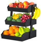 Gmtsl bamboo fruit basket with 3-tier design and banana hooks for organized storage