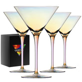 Gnimihz iridescent martini glasses set of 4 on a bar cart elevating photo-worthy cocktails.