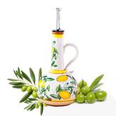 Gnlnkn ceramic olive oil dispenser with lemon pattern adds Mediterranean charm and practical counter access.