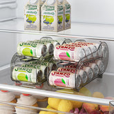 GoldOath drink organizer in fridge, front view with clear PET construction