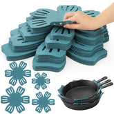 Goaste pan protectors collection in cyan for safe cookware stacking.