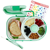 GoBe Kids Lunchbox with snack spinner showing five compartments for organized snacks.